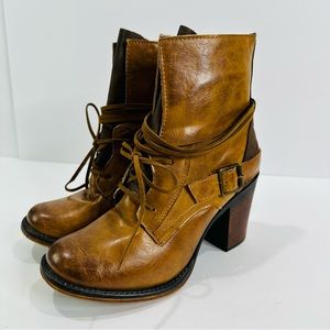 PIERRE DUMAS RAVENNA BROWN LEATHER ANKLEBOOTS 3" HEEL WOMAN'S SIZE 7.5 GREAT